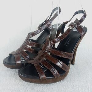 Donald Pliner‎ Gisa Brown Snake Print Leather Slingback Platform Heels Womens 6M
